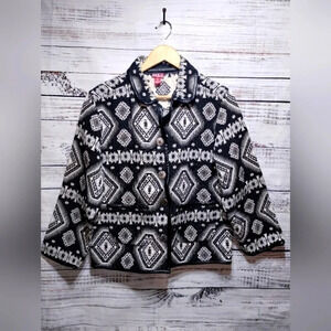 Red Ranch Aztec Jacket in Black and White size Medium Vintage‎ Western Boho